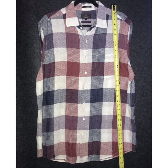 Rodd & Gunn Short Sleeve Button Up Shirt Men's Medium 100% Linen Red White Blue - Picture 7 of 9